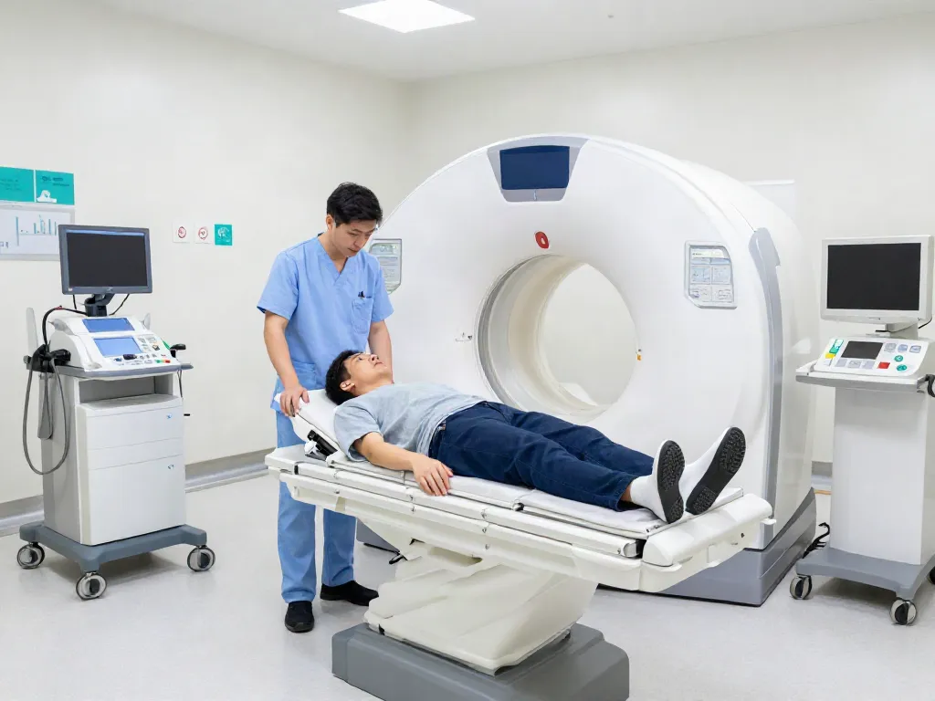 ROKOK88 login: Patient learning about CT scan in modern radiology department.