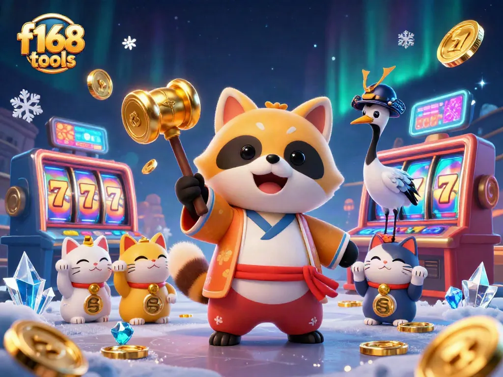 Experience thrilling wins with f168 tools in a vibrant casino scene featuring lucky symbols and festive characters.