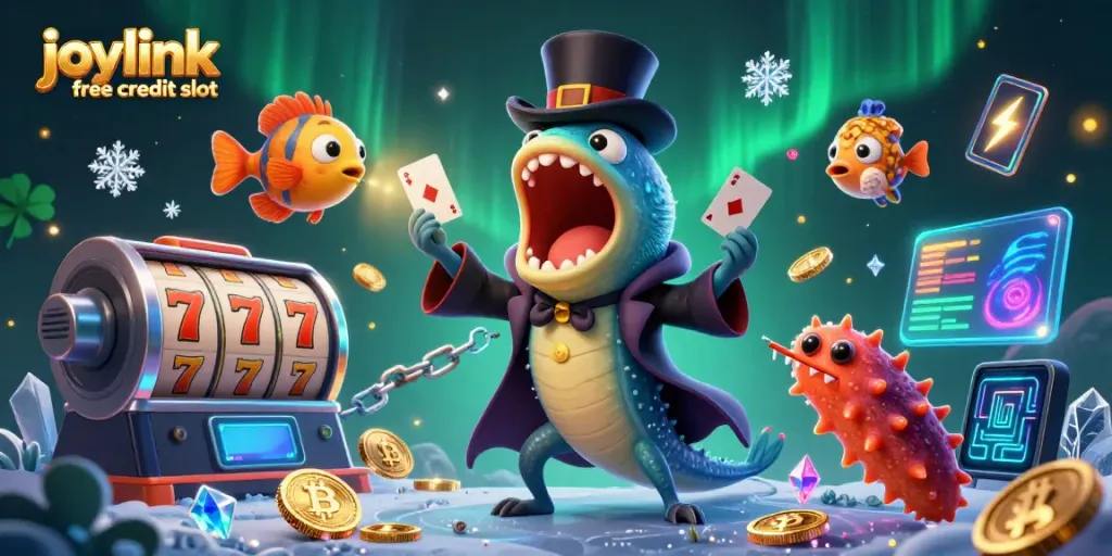 Experience joylink free credit slot with vibrant characters, slot reels, and magical underwater themes.