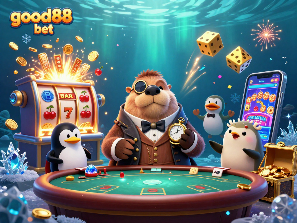 Experience excitement with good88 bet at an underwater poker table featuring cartoon characters.