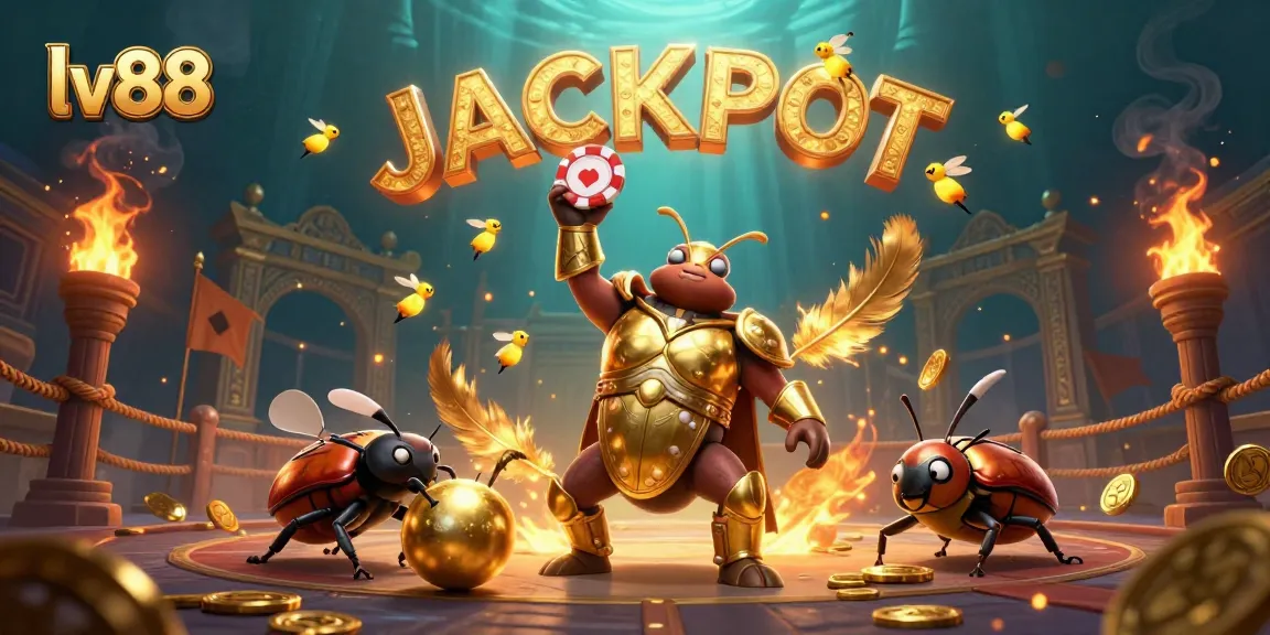 Experience the excitement at lv88 with a heroic beetle winning big alongside vibrant casino elements and jackpot magic.