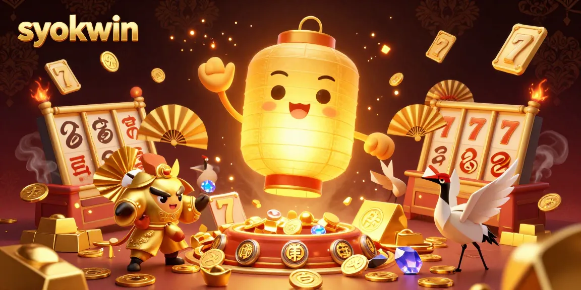 Experience syokwin's thrilling slots in an animated casino scene filled with excitement.