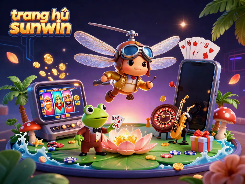 Engage with the vibrant scene at trang chủ sunwin, where a dragonfly pilot interacts with casino elements.