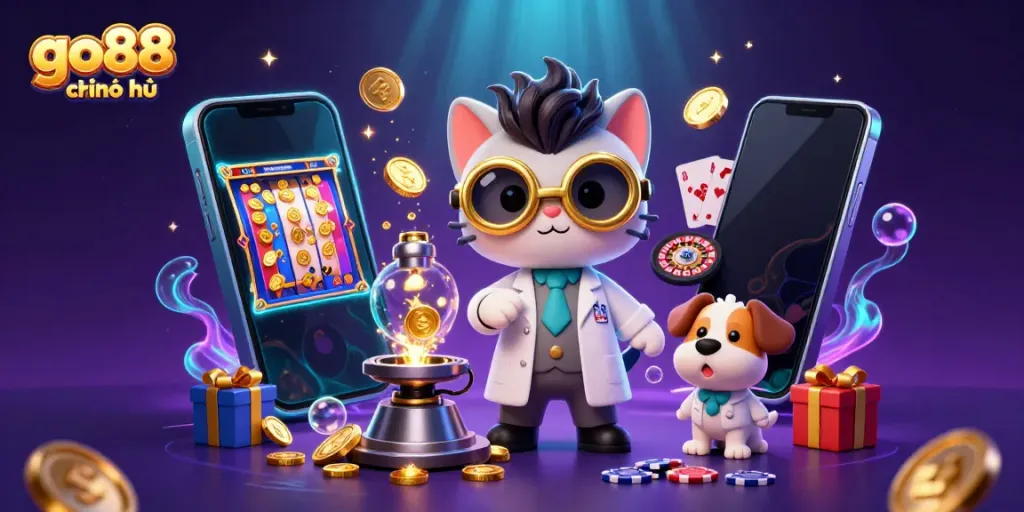 Play games and win with go88 chính thức featuring a vivid 3D casino scene.